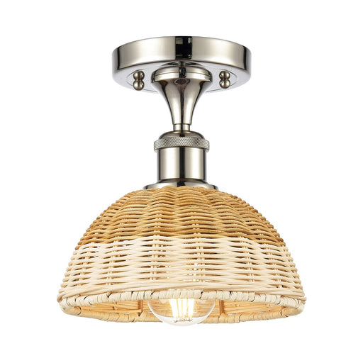 Innovations Bristol Natural II 7.5in 1-Light Semi-Flush Mount | Industrial Modern Polished Nickel and Natural Fiber | Model 516-1C-PN-NBD2-75-NAT