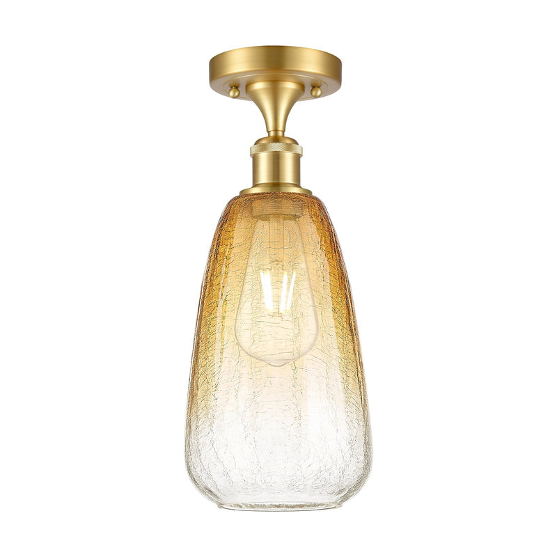 Innovations Brookhaven Almond 6in 1-Light Semi-Flush | Industrial Satin Gold and Amber Glass | Hallway & Entryway | Model 516-1C-SG-G480-6AM