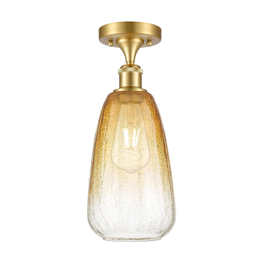 Innovations Brookhaven Almond 6in 1-Light Semi-Flush | Industrial Satin Gold and Amber Glass | Hallway & Entryway | Model 516-1C-SG-G480-6AM