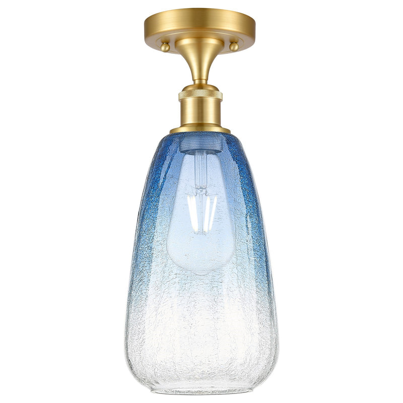 Innovations Brookhaven Almond 6in 1-Light Semi-Flush | Industrial Satin Gold and Sapphire Blue Glass | Hallway & Entryway | Model 516-1C-SG-G480-6SB
