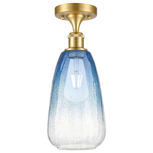 Innovations Brookhaven Almond 6in 1-Light Semi-Flush | Industrial Satin Gold and Sapphire Blue Glass | Hallway & Entryway | Model 516-1C-SG-G480-6SB