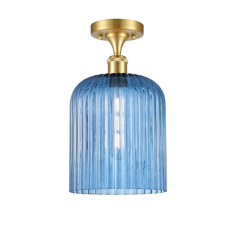 Innovations Bridal Veil 5in 1-Light Semi-Flush | Art Nouveau Satin Gold and Princess Blue Glass | Dining Room & Foyer | Model 516-1C-SG-G559-8BL