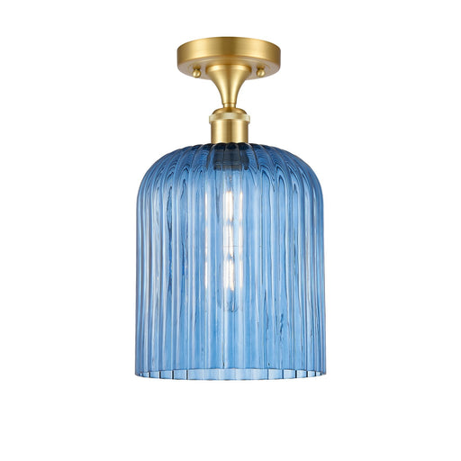 Innovations Bridal Veil 5in 1-Light Semi-Flush | Art Nouveau Satin Gold and Princess Blue Glass | Dining Room & Foyer | Model 516-1C-SG-G559-8BL