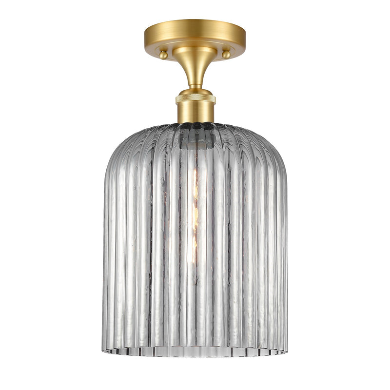 Innovations Bridal Veil 5in 1-Light Semi-Flush | Art Nouveau Satin Gold and Light Smoke Ribbed Glass | Entryway & Hallway | Model 516-1C-SG-G559-8SM