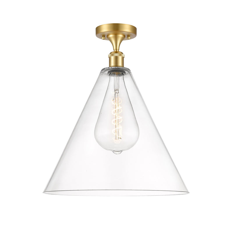 Innovations LED Berkshire Glass 16in 1-Light Semi-Flush | Industrial Satin Gold and Clear Glass | Kitchen & Dining Room | Model 516-1C-SG-GBC-162-LED