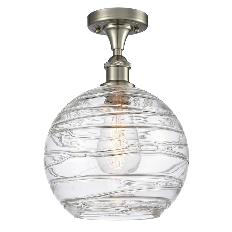 Innovations Athens Deco Swirl 10in 1-Light Semi-Flush | Industrial Brushed Satin Nickel and Clear Glass Globe Shade | Model 516-1C-SN-G1213-10CL