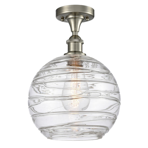 Innovations Athens Deco Swirl 10in 1-Light Semi-Flush | Industrial Brushed Satin Nickel and Clear Glass Globe Shade | Model 516-1C-SN-G1213-10CL