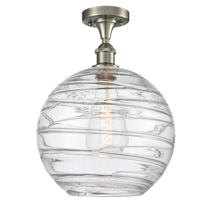 Innovations Athens Deco Swirl 12in 1-Light Semi-Flush | Industrial Brushed Satin Nickel and Clear Glass Globe Shade | Model 516-1C-SN-G1213-12CL