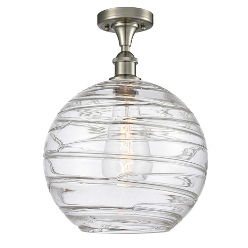 Innovations Athens Deco Swirl 12in 1-Light Semi-Flush | Industrial Brushed Satin Nickel and Clear Glass Globe Shade | Model 516-1C-SN-G1213-12CL