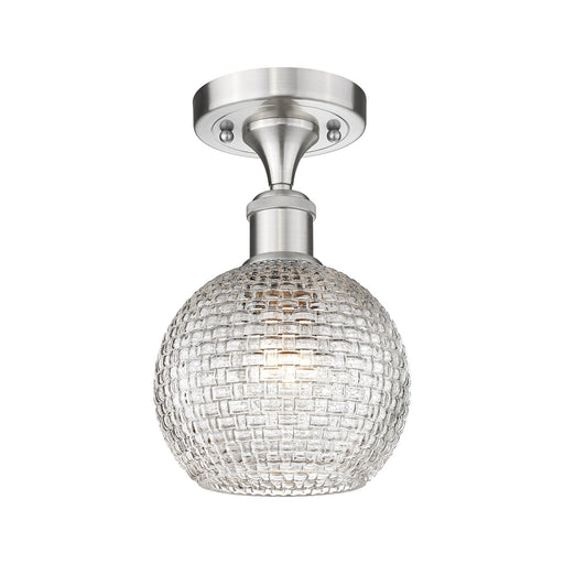 Innovations Athens 6in 1-Light Semi-Flush | Modern Farmhouse Brushed Satin Nickel and Clear Basket Weave Glass | Hallway | Model 516-1C-SN-G122C-6CL