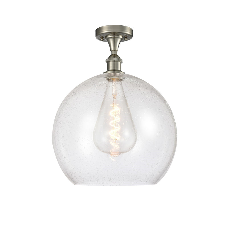 Innovations Athens 14in 1-Light LED Semi-Flush | Industrial Brushed Satin Nickel and Seedy Glass | Kitchen & Dining | Model 516-1C-SN-G124-14-LED
