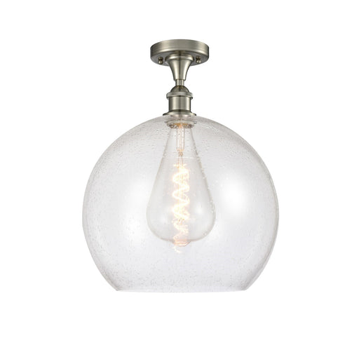 Innovations Athens 14in 1-Light LED Semi-Flush | Industrial Brushed Satin Nickel and Seedy Glass | Kitchen & Dining | Model 516-1C-SN-G124-14-LED