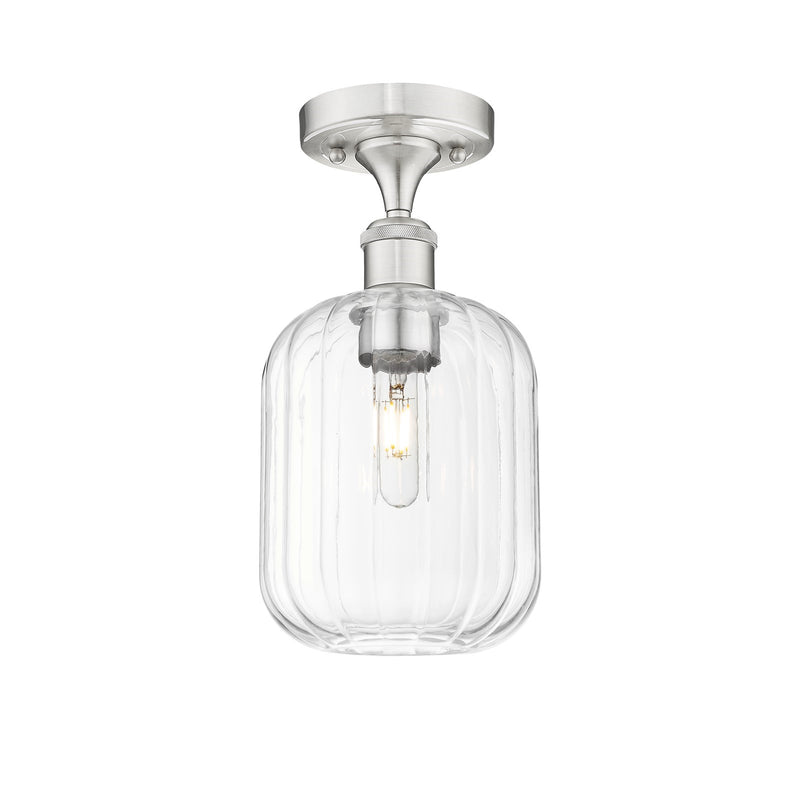 Innovations Preston Cylinder 7in 1-Light Semi-Flush | Industrial Brushed Satin Nickel and Clear Glass | Kitchen & Hallway | Model 516-1C-SN-G460-7CL