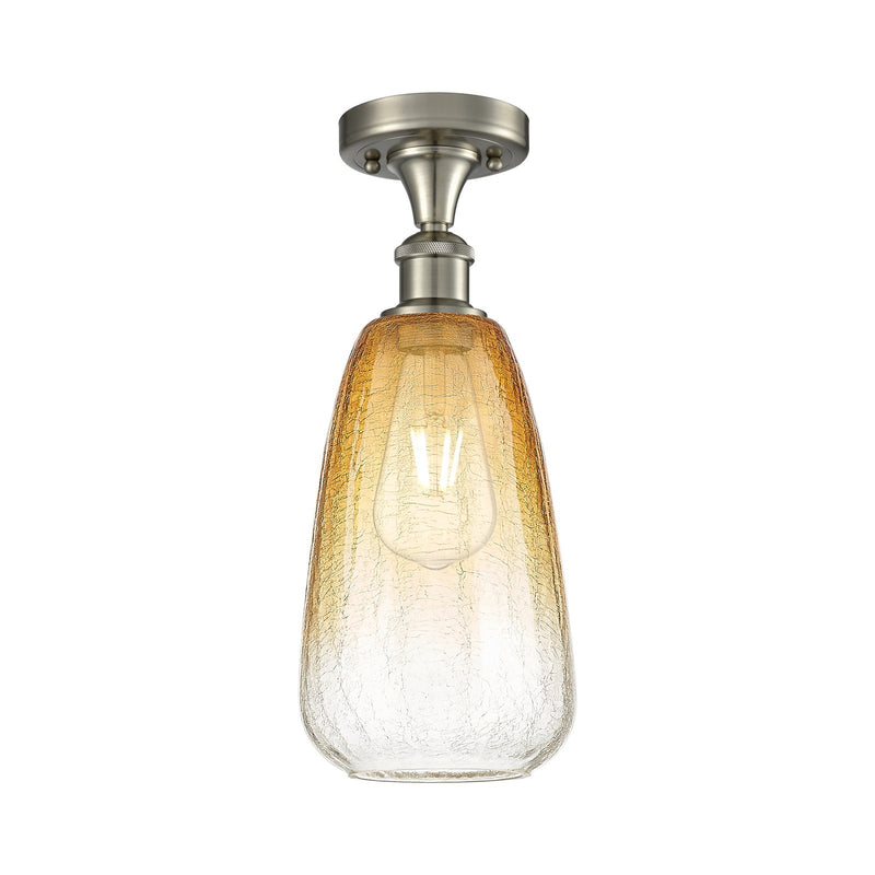 Innovations Brookhaven Almond 6in 1-Light Semi-Flush | Industrial Brushed Satin Nickel and Amber Glass | Hallway & Foyer | Model 516-1C-SN-G480-6AM