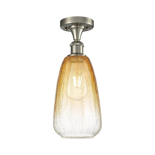 Innovations Brookhaven Almond 6in 1-Light Semi-Flush | Industrial Brushed Satin Nickel and Amber Glass | Hallway & Foyer | Model 516-1C-SN-G480-6AM