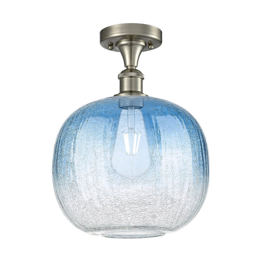 Innovations Brookhaven Sphere 10in 1-Light Semi-Flush | Industrial Brushed Satin Nickel and Sapphire Blue Glass | Living | Model 516-1C-SN-G481-10SB