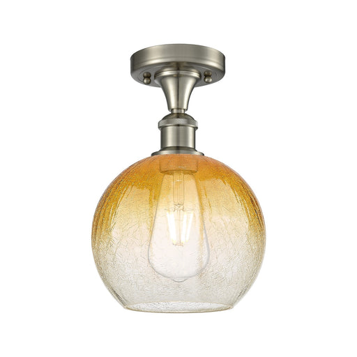 Innovations Brookhaven Globe 7.88in 1-Light Semi-Flush | Industrial Brushed Satin Nickel and Amber Glass | Hallway | Model 516-1C-SN-G483-8AM