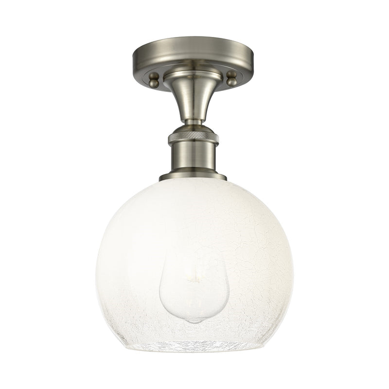 Innovations Brookhaven Globe 7.88in 1-Light Semi-Flush | Industrial Brushed Satin Nickel and Opal Glass | Hallway | Model 516-1C-SN-G483-8OP