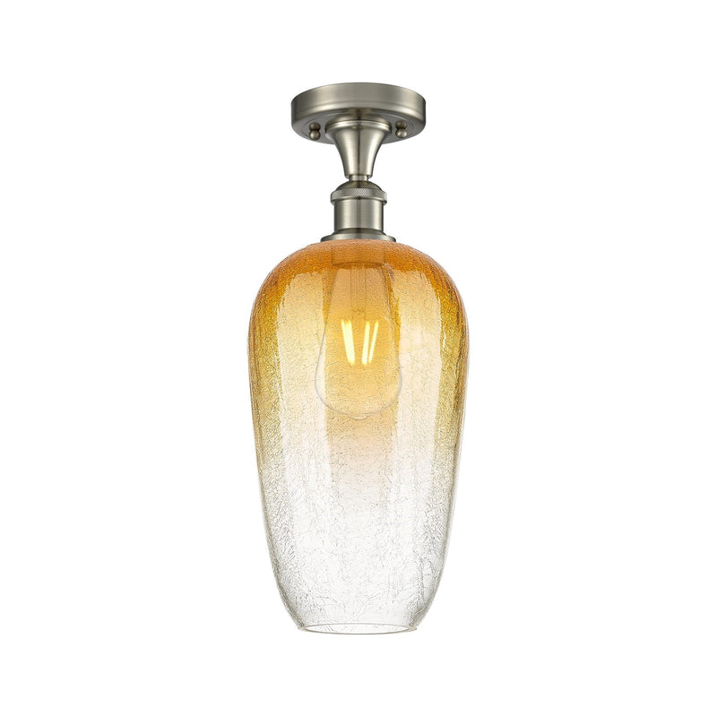 Innovations Brookhaven Flute 7in 1-Light Semi-Flush | Industrial Brushed Satin Nickel and Amber Glass | Hallway & Bedroom | Model 516-1C-SN-G484-7AM