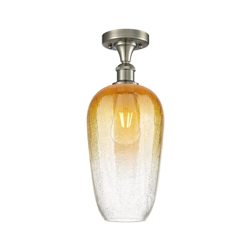 Innovations Brookhaven Flute 7in 1-Light Semi-Flush | Industrial Brushed Satin Nickel and Amber Glass | Hallway & Bedroom | Model 516-1C-SN-G484-7AM