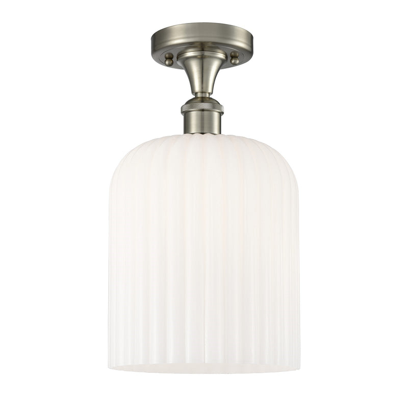 Innovations Bridal Veil 5in 1-Light Semi-Flush | Art Nouveau Brushed Satin Nickel and Gloss White Glass | Kitchen | Model 516-1C-SN-G559-8GWH