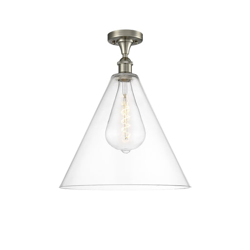 Innovations Berkshire Glass 16in 1-Light LED Semi-Flush | Industrial Brushed Satin Nickel and Clear Glass | Kitchen | Model 516-1C-SN-GBC-162-LED