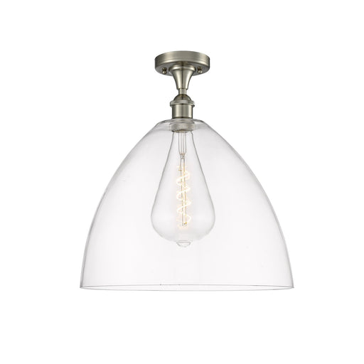 Innovations Bristol 16in 1-Light LED Semi-Flush | Industrial Brushed Satin Nickel and Clear Glass | Kitchen & Dining | Model 516-1C-SN-GBD-162-LED