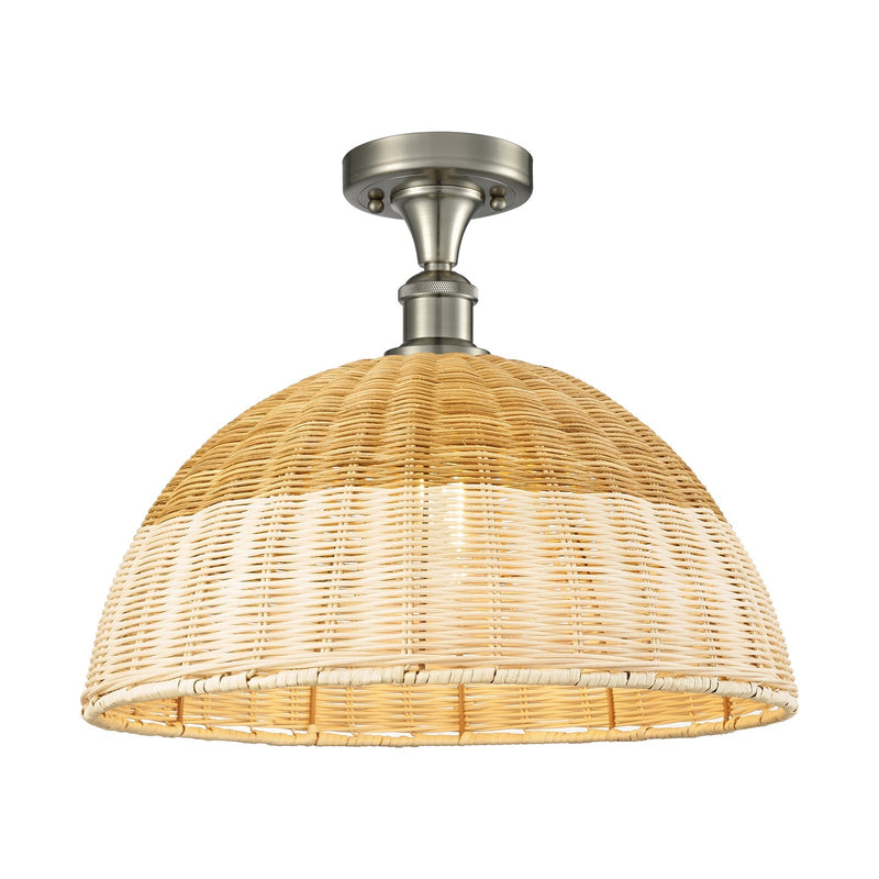 Innovations Bristol Natural II 16in 1-Light Semi-Flush | Industrial Brushed Satin Nickel and Natural Fiber Dome Shade | Model 516-1C-SN-NBD2-16-NAT