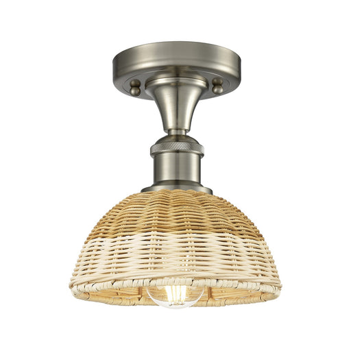 Innovations Bristol Natural II 8in 1-Light Semi-Flush | Industrial Brushed Satin Nickel and Natural Fiber Dome Shade | Model 516-1C-SN-NBD2-75-NAT