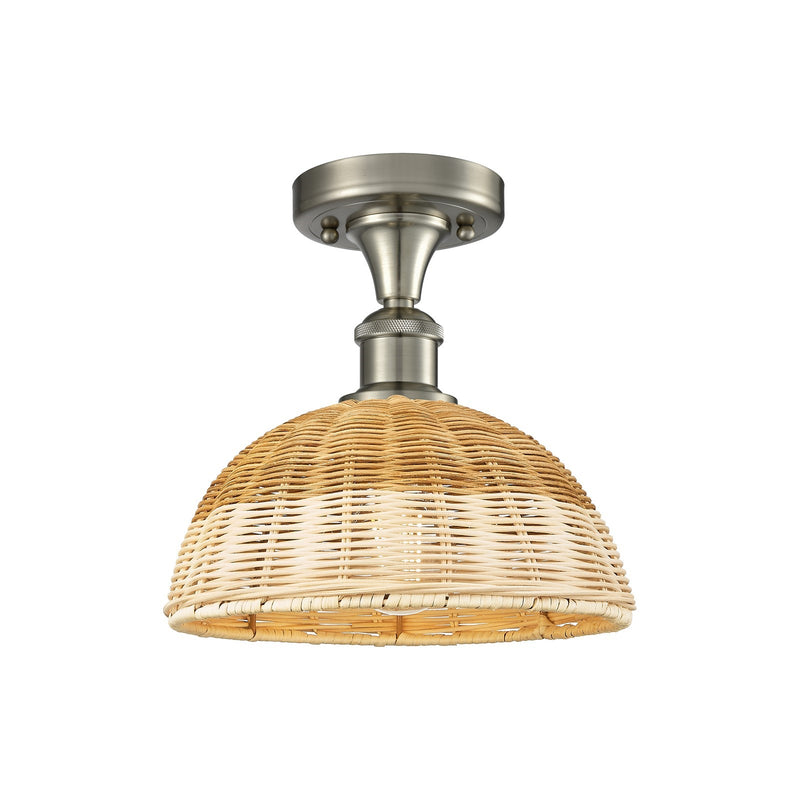 Innovations Bristol Natural II 9in 1-Light Semi-Flush | Brushed Satin Nickel and Natural Fiber Dome Shade | Entryway | Model 516-1C-SN-NBD2-9-NAT