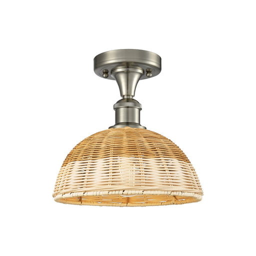 Innovations Bristol Natural II 9in 1-Light Semi-Flush | Brushed Satin Nickel and Natural Fiber Dome Shade | Entryway | Model 516-1C-SN-NBD2-9-NAT