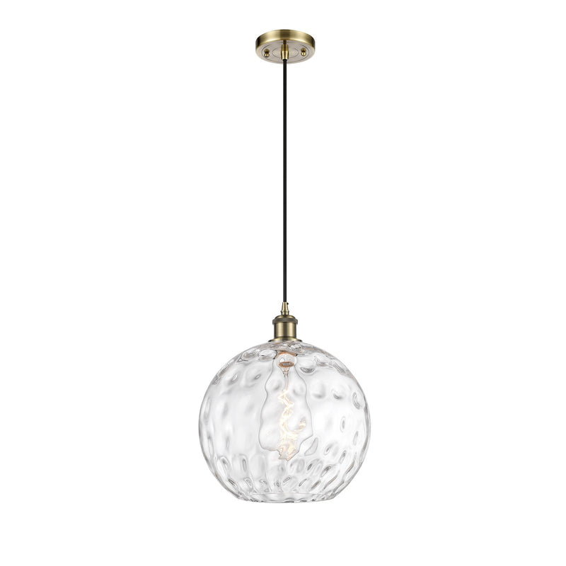 Innovations Athens Water Glass 12in 1-Light Mini Pendant | Antique Brass and Clear Glass | Kitchen Island & Dining | Model 516-1P-AB-G1215-12-LED