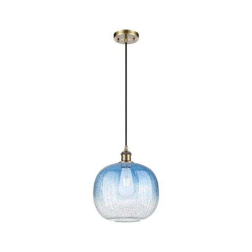 Innovations Brookhaven Sphere 10.5in 1-Light Mini Pendant | Antique Brass and Sapphire Blue Glass | Kitchen Island | Model 516-1P-AB-G481-10SB