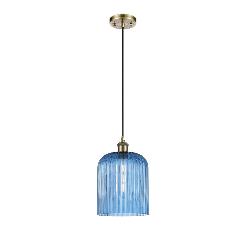 Innovations Bridal Veil 5in 1-Light Mini Pendant | Art Nouveau Antique Brass and Princess Blue Glass | Kitchen Island | Model 516-1P-AB-G559-8BL