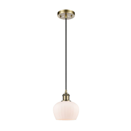 Innovations Fenton 6.5in 1-Light Mini Pendant | Art Nouveau Antique Brass and Matte White Glass | Kitchen Island & Dining Room | Model 516-1P-AB-G91
