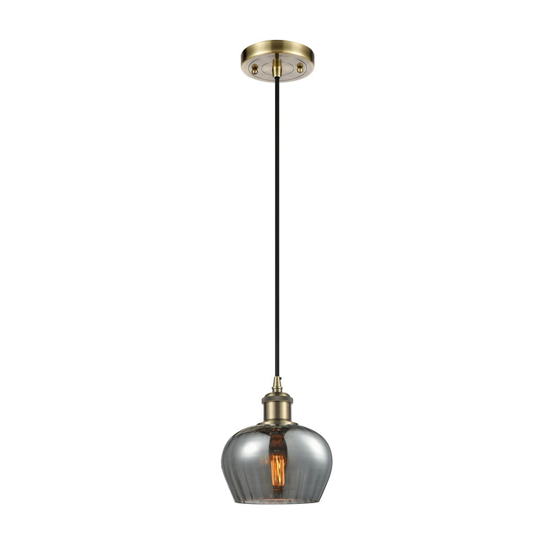 Innovations LED Fenton 6.5in 1-Light Mini Pendant | Art Nouveau Antique Brass and Light Smoke Glass | Kitchen Island | Model 516-1P-AB-G93-LED