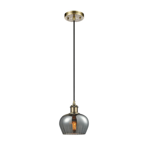 Innovations LED Fenton 6.5in 1-Light Mini Pendant | Art Nouveau Antique Brass and Light Smoke Glass | Kitchen Island | Model 516-1P-AB-G93-LED
