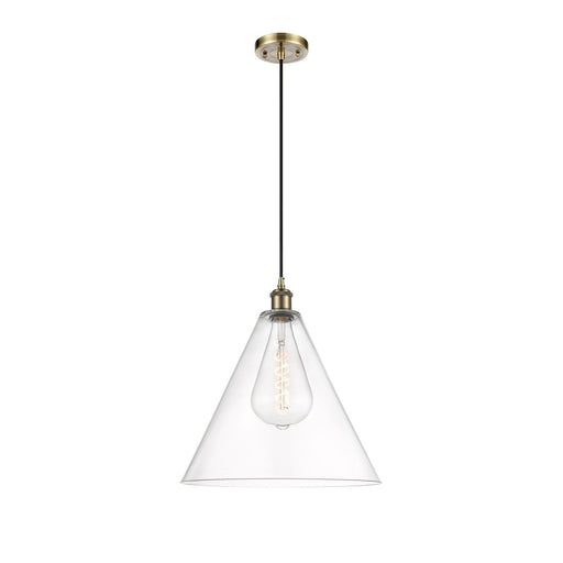 Innovations LED Berkshire Glass 16in 1-Light Pendant | Industrial Antique Brass and Clear Glass | Kitchen Island | Model 516-1P-AB-GBC-162-LED