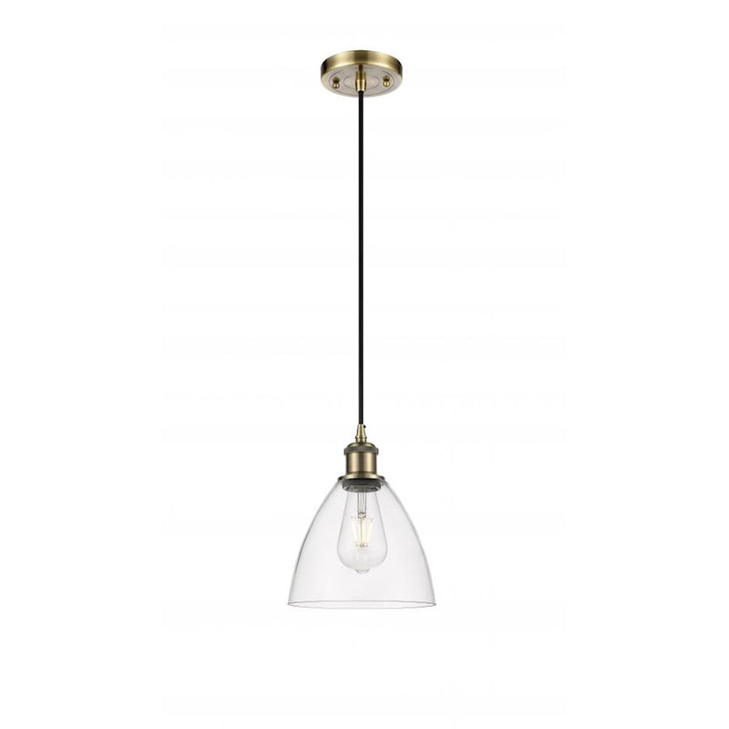 Innovations Ballston Bristol Glass 7.5in 1-Light Mini Pendant | Industrial Antique Brass Steel and Clear Glass | Kitchen Island | Model 516-1P-AB-GBD-752