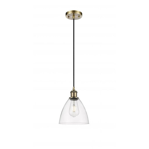 Innovations Ballston Bristol Glass 7.5in 1-Light Mini Pendant | Industrial Antique Brass Steel and Clear Glass | Kitchen Island | Model 516-1P-AB-GBD-752