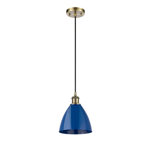 Innovations Plymouth 7.5in 1-Light Mini Pendant | Industrial Antique Brass and Matte Blue Metal | Kitchen Island | Model 516-1P-AB-MBD-75-BL-LED