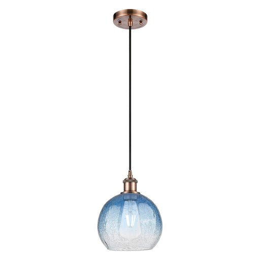Innovations Brookhaven Globe 7.8in 1-Light Mini Pendant | Industrial Antique Copper and Sapphire Blue Glass | Kitchen | Model 516-1P-AC-G483-8SB