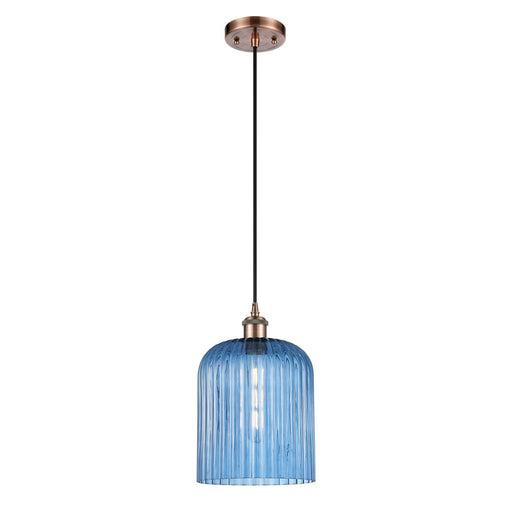 Innovations Bridal Veil 5in 1-Light Mini Pendant | Art Nouveau Antique Copper and Princess Blue Glass | Kitchen Island | Model 516-1P-AC-G559-8BL