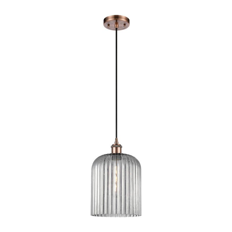 Innovations Bridal Veil 5in 1-Light Mini Pendant | Art Nouveau Antique Copper and Light Smoke Glass | Kitchen Island | Model 516-1P-AC-G559-8SM