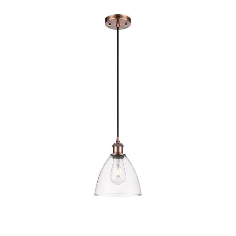 Innovations Bristol 7.5in 1-Light LED Mini Pendant | Industrial Antique Copper and Clear Glass | Kitchen Island | Model 516-1P-AC-GBD-752-LED