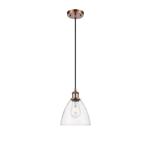 Innovations Bristol 7.5in 1-Light LED Mini Pendant | Industrial Antique Copper and Clear Glass | Kitchen Island | Model 516-1P-AC-GBD-752-LED