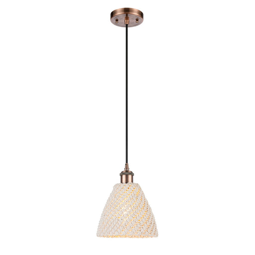 Innovations Bristol Natural 7.5in 1-Light Mini Pendant | Antique Copper and Natural Fiber Dome Shade | Kitchen Island | Model 516-1P-AC-NBD-75-NAT