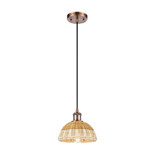 Innovations Bristol Natural II 7.5in 1-Light Mini Pendant | Antique Copper and Natural Fiber Dome Shade | Kitchen | Model 516-1P-AC-NBD2-75-NAT