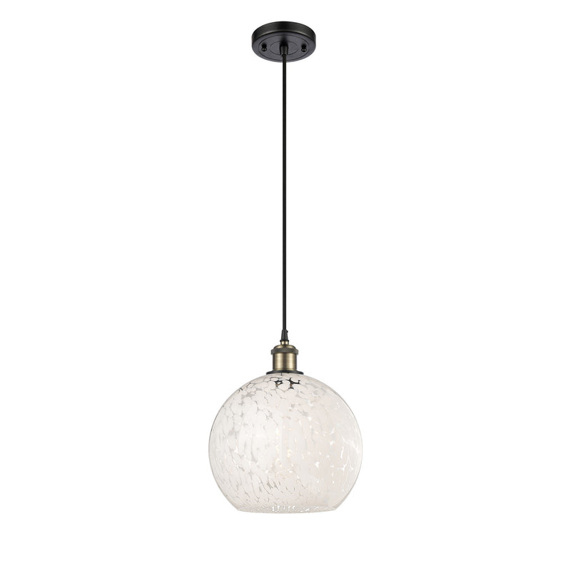 Innovations White Mouchette 10in 1-Light Mini Pendant | Black Antique Brass and White Mouchette Glass Shade | Kitchen | Model 516-1P-BAB-G1216-10WM