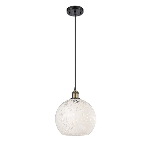 Innovations White Mouchette 10in 1-Light Mini Pendant | Black Antique Brass and White Mouchette Glass Shade | Kitchen | Model 516-1P-BAB-G1216-10WM